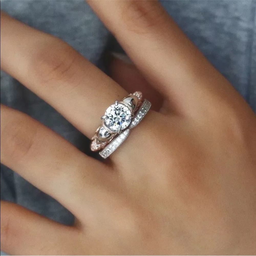 14k white gold skull wedding engagement ring band - Picture 3 of 8